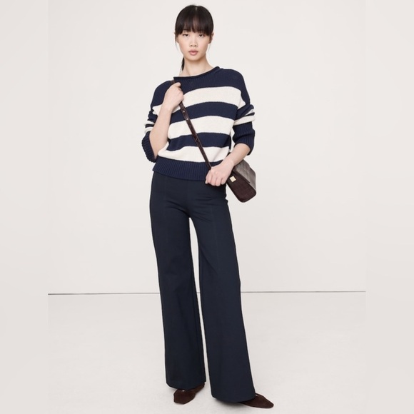 NWT Banana Republic Wide Leg Everywhere Ponte Hyper Navy Blue Pant Sz S (603873) - Picture 1 of 9
